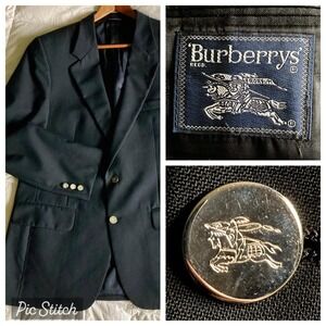 Vtg Burberry Prorsum Wool Blazer Sport Coat Suit Jacket Men 45L USA Black Silver